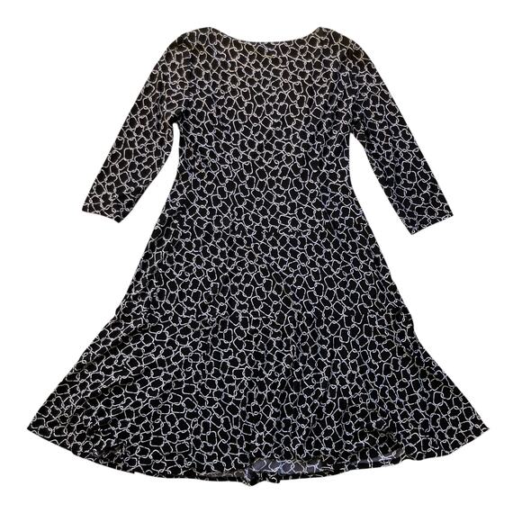 Evan Picone Chain Link Print Jersey Dress Size 10 Black White Classic - Picture 3 of 6
